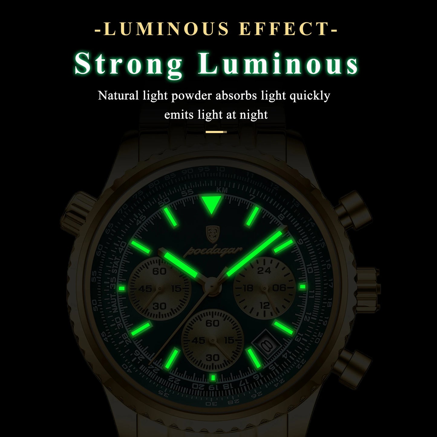 POEDAGAR Trendy Man Watch Chronograph Date Waterproof Luminous Men's Watches Stainless Steel Quartz Sports Luxury Man Wristwatch