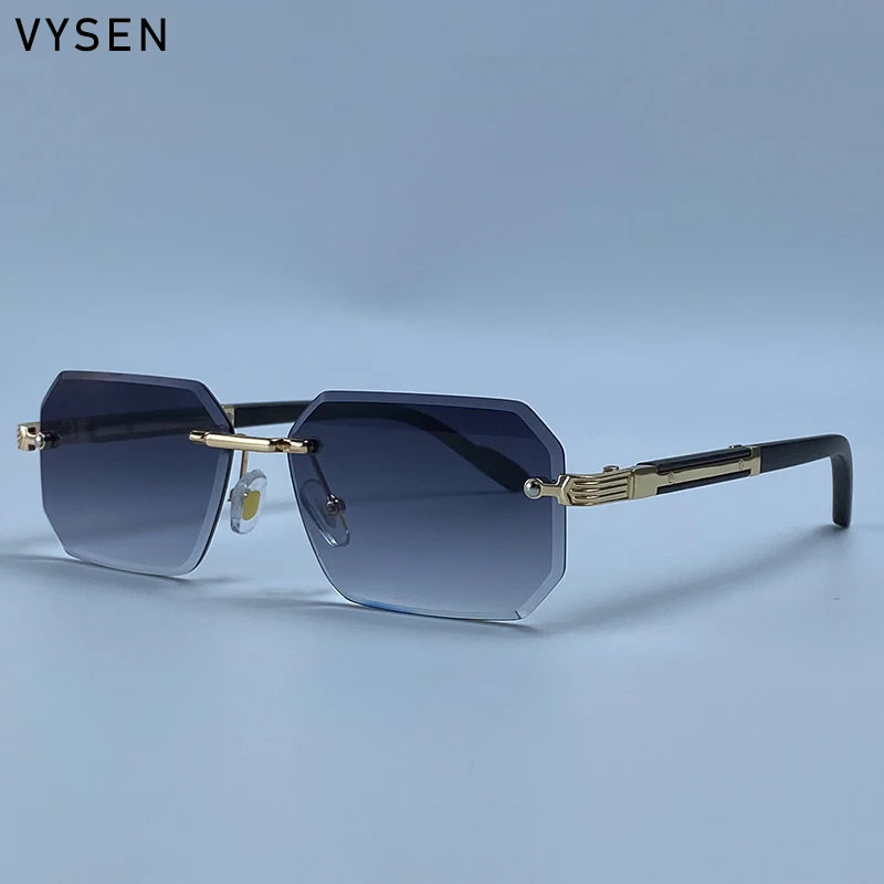 Vintage Punk Rectangle Rimless Sunglasses Men 2026 Luxury Brand Geometric Polygon Sun Glasses Male Trendy Square Shades Eyewear