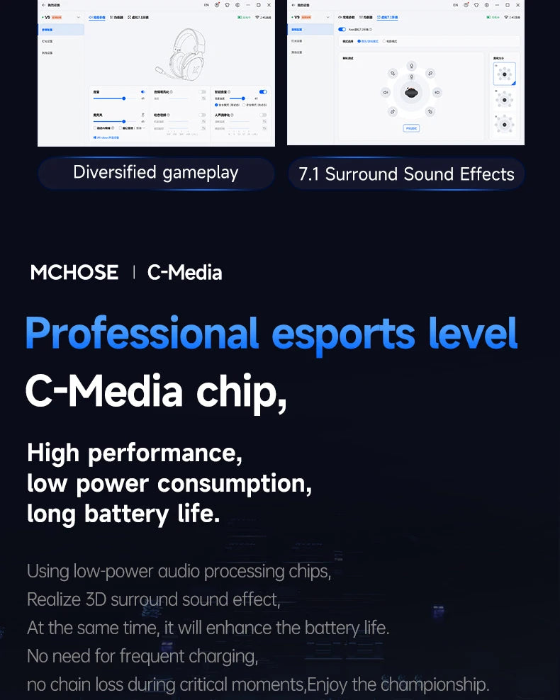 MCHOSE V9 Pro Wireless Gaming Headset 7.1 Surround Sound, Bluetooth 5.3 Headphones with Noise Cancelling Mic, Low Latency PC Gaming Headset