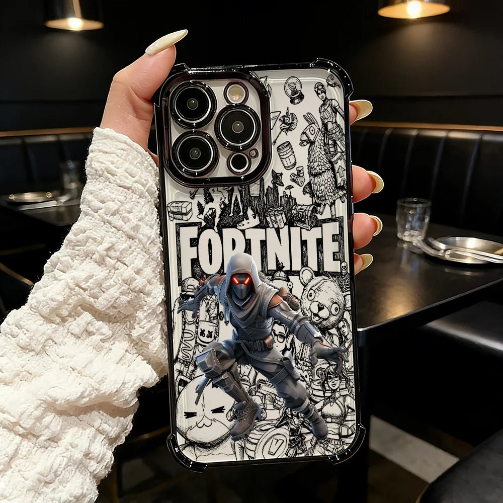 Capa de Telemóvel FortniteS Popular Game com Revestimento para iPhone 17 17e 16e 16 15 14 13 12 11 Pro Max X XR XSMax 7 8 Mini Air Plus Antichoque