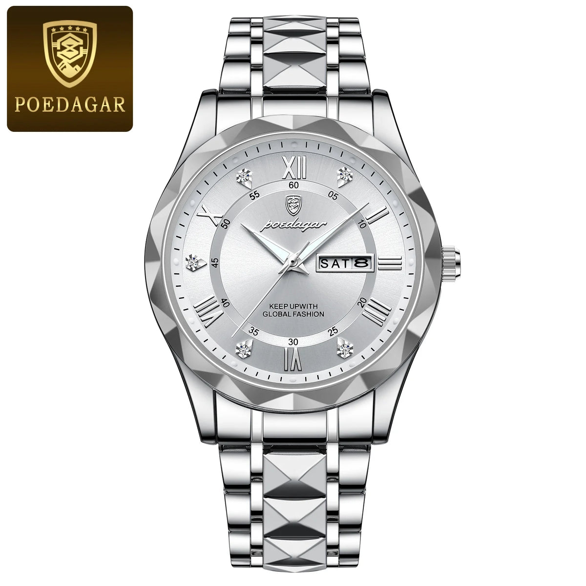Montre homme POEDAGAR Business Luxury, étanche, en acier inoxydable, lumineuse, avec date et jour de la semaine, style sport, à quartz.