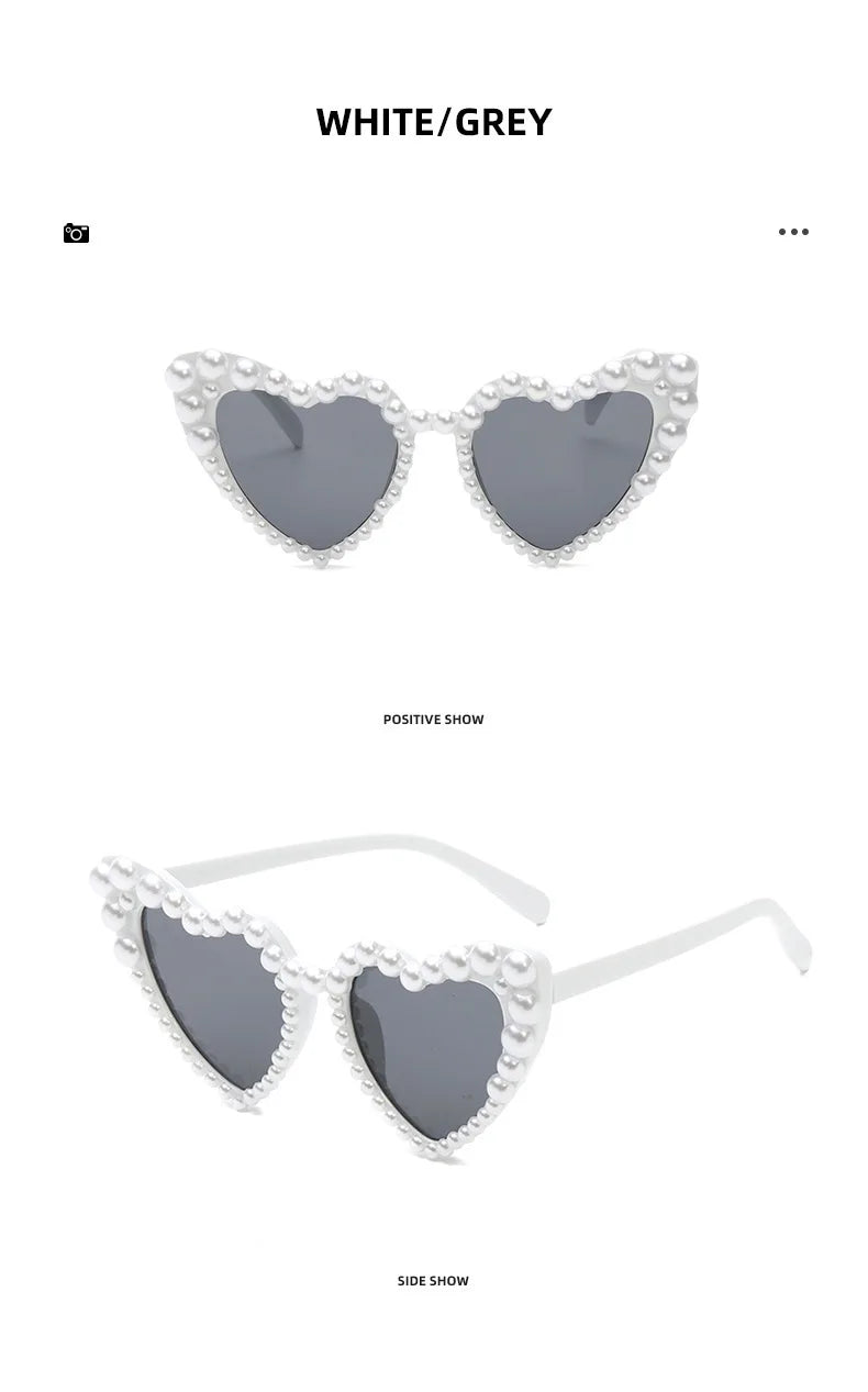 New In Luxury Fine Shimmering Love Pearl Sun Glasses Women Heart Glasses Casual Bling Sunglasses Lentes De Sol Mujer