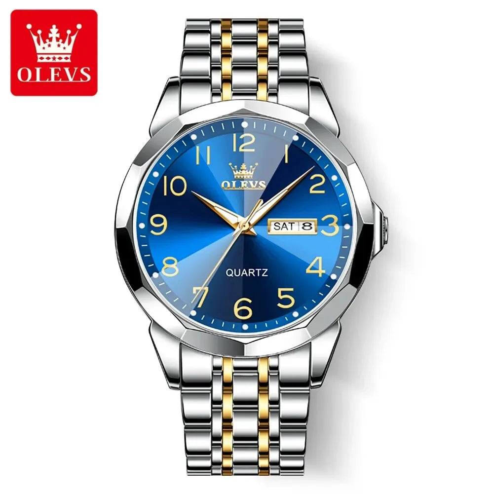 OLEVS 9970 Men’s Watch – Stylish model with digital dial, date and day display, water-resistant, luminescent, quartz – Original luxury watch