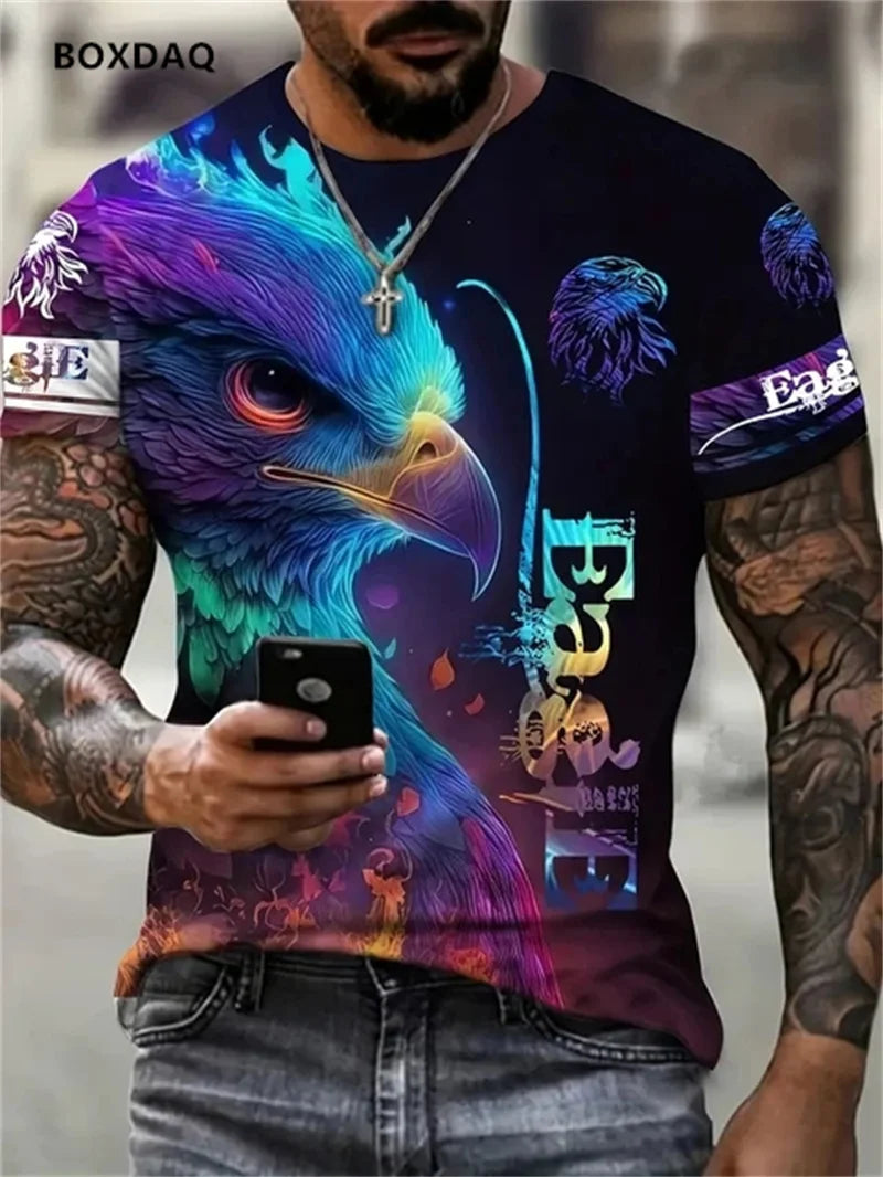 Tricou bărbătesc Fashion Eagle, lejer, cu guler O, top casual cu mânecă scurtă, imprimeu 3D cu animal, tricou streetwear, mărime mare 6XL, respirabil
