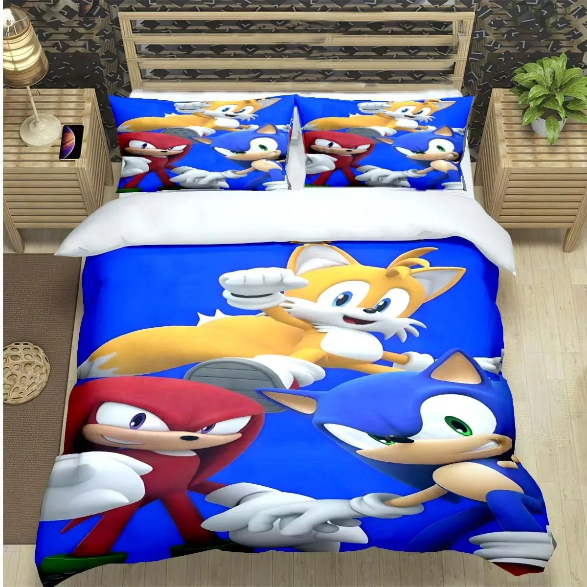 Mados animacinių filmų personažų motyvais dekoruotas patalynės komplektas „Sonic“ antklodės užvalkalas, antklodė, lovos užklotas, skirtas paaugliams, vaikams, mergaitėms ir berniukams – prabangus gimtadienio dovana