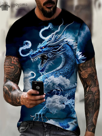 Dragon Print Clothes Men Funny Men's Summer Clothes T-Shirt Men Short Sleeve Tee Dragon Graphic T-Shirts Personalized T-Shirt