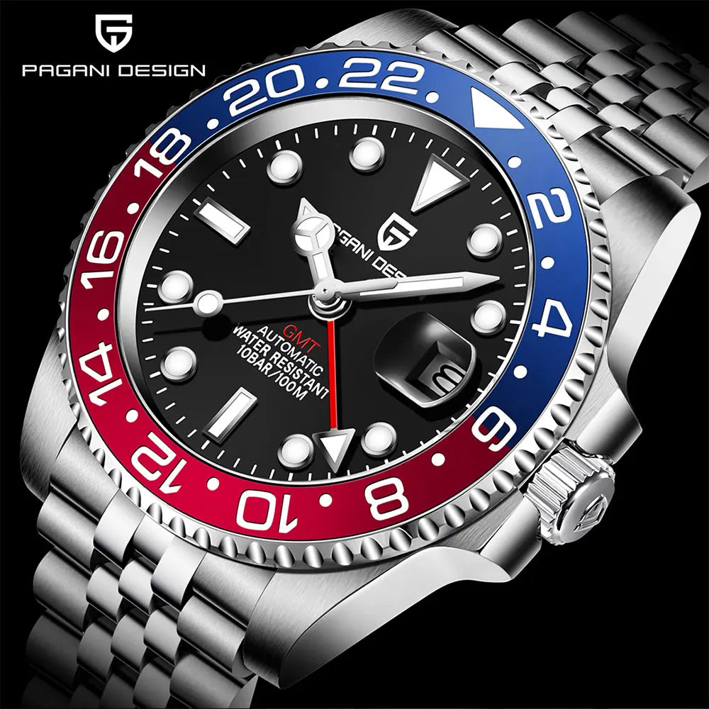 GMT Wristwatch PAGANI DESIGN Automatic Watch 40mm Mens Watch Top Brand Mechanical Watch 100M Waterproof Luminous Watches PD-1662