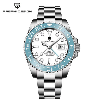 PAGANI DESIGN 40MM GMT Reloj para hombre de lujo con cristal de zafiro AR, reloj mecánico con bisel cerámico, automático, resistente al agua 100M, reloj de regalo