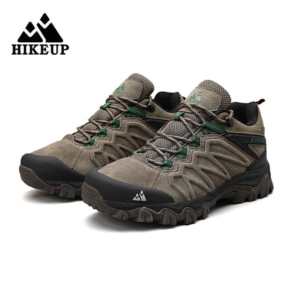 HIKEUP High Quality Leather Hiking Shoes Durable Outdoor Sport Men Trekking Leather Shoes Lace-Up Climbing Hunting Sneakers