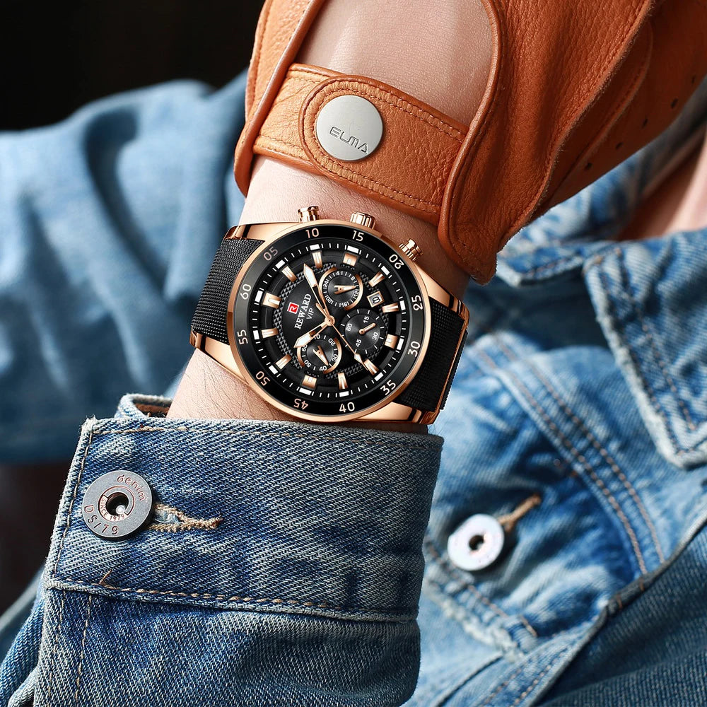 REWARD Men's Watches 81011M Sports Silicone Quartz Men's Watch Waterproof Calendar Chronograph Luminous Watches Men