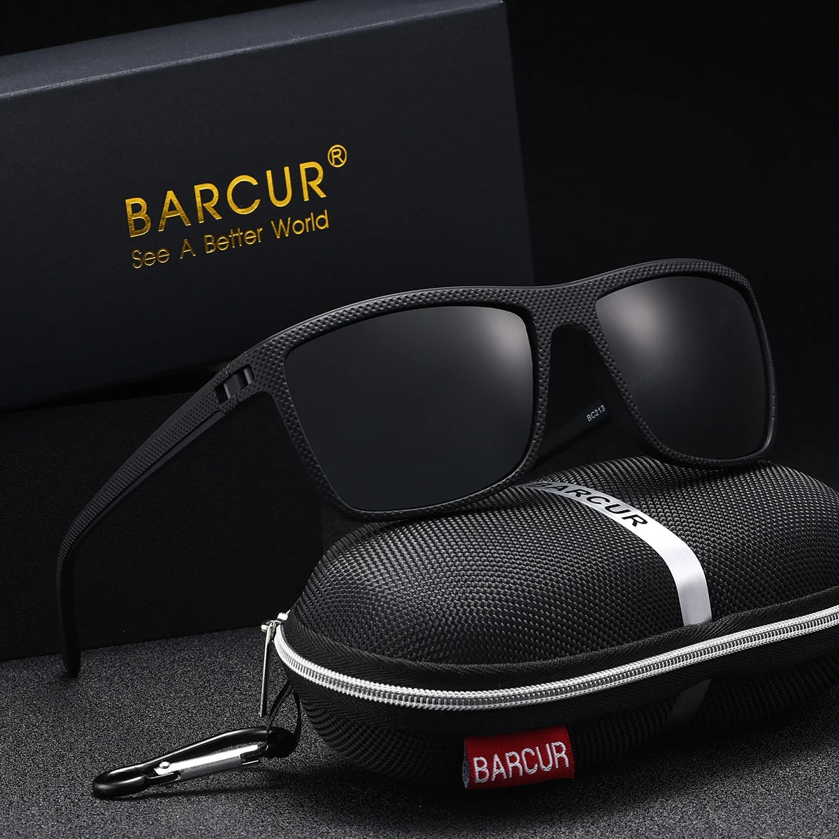 BARCUR Brand Classic Men Sunglasses Comfort Durable PC Rectangular Frame TAC Lens Versatile Age Polarized Sunglasses