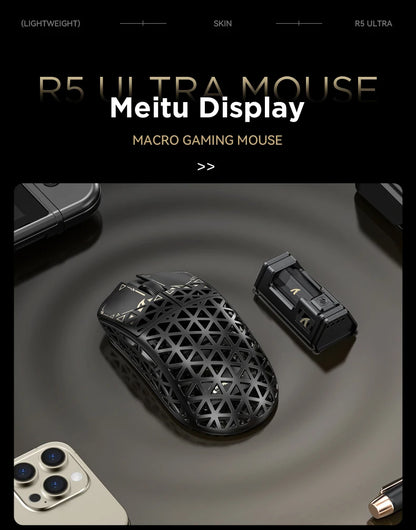 Mouse de gaming wireless ATTACK SHARK R5 Ultra Carbon Fiber, senzor de gaming PixArt PAW3950MAX, 42000DPI, 8000Hz, MCU Nordic 52840