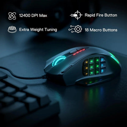 Redragon M908 RGB-Hintergrundbeleuchtung LED USB-kabelgebundene Gaming-Maus 18 programmierbare Maustasten 12400 DPI