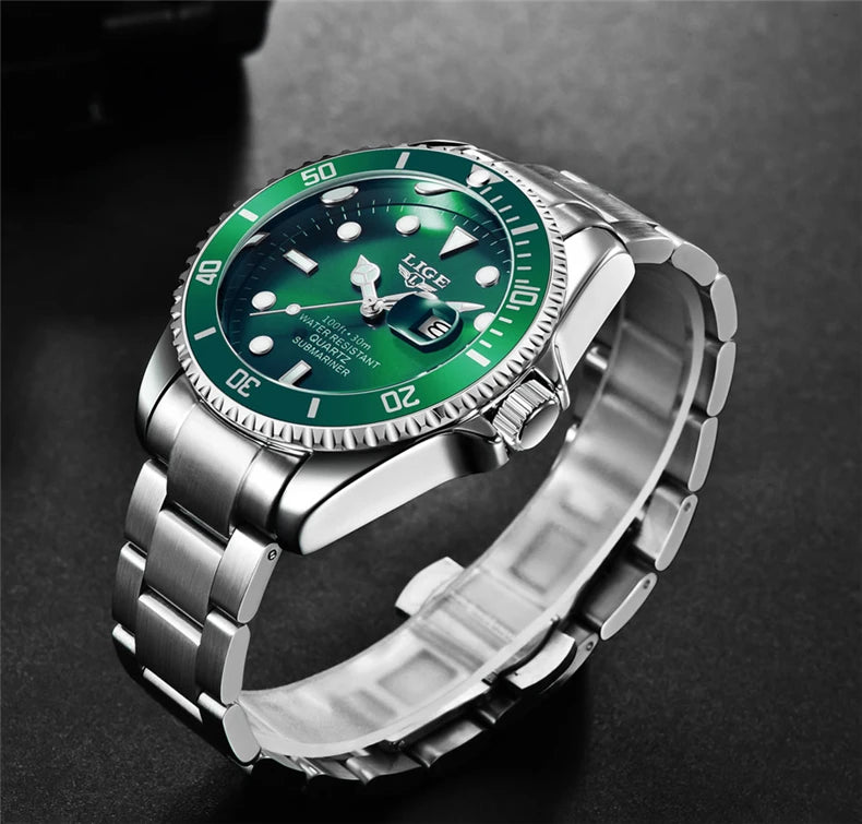 Reloj de buceo de lujo para hombre, de la marca LIGE, resistente al agua hasta 3 ATM, con indicador de fecha, reloj deportivo de cuarzo