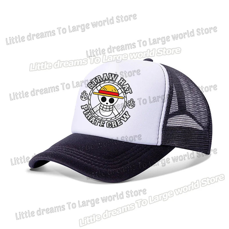 One Piece Baseball Cap Kids Anime Printed Adjustable Mesh Hat Visors Peaked Caps Sunshade Hats Outdoor Headwear Accessories Gift