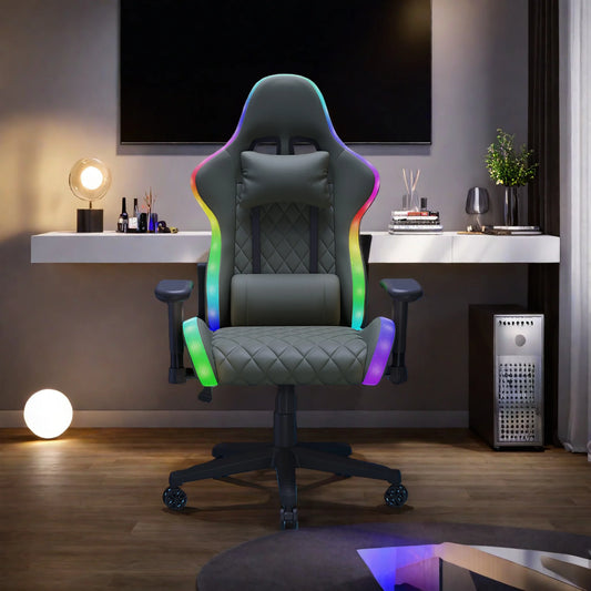 Anajqaqia RGB LED Gaming Chair with Lumbar Massage, Ergonomic Office Chair, Adjustable Reclining Computer Chair 90-135° Backrest