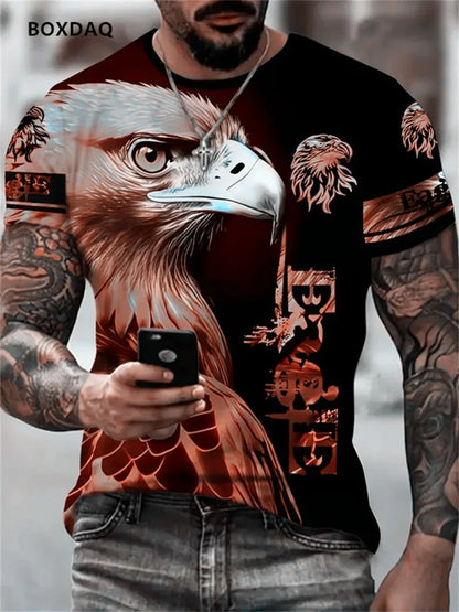 Tricou bărbătesc Fashion Eagle, lejer, cu guler O, top casual cu mânecă scurtă, imprimeu 3D cu animal, tricou streetwear, mărime mare 6XL, respirabil