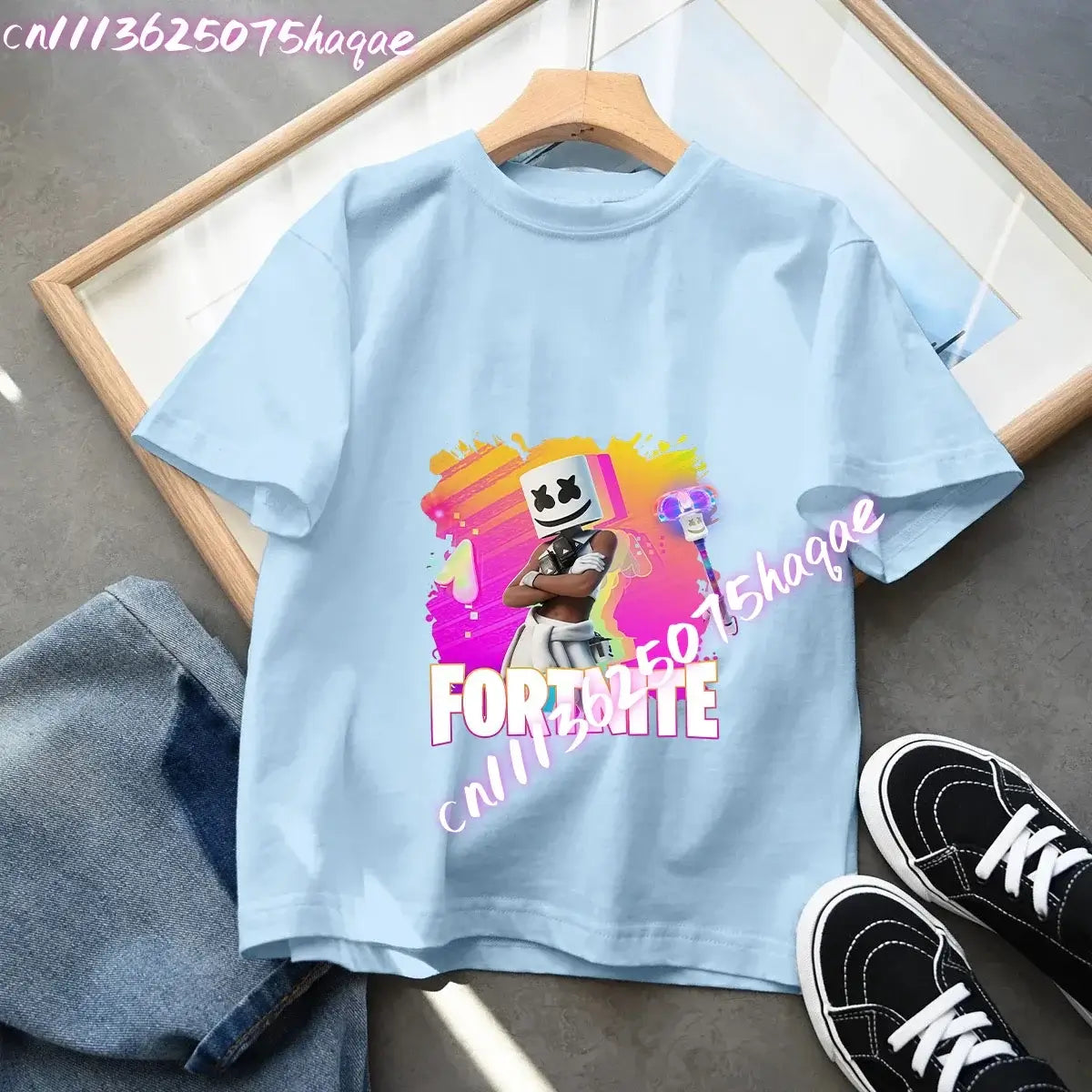 Fortnites Kids Blue Cotton T Shirt Fortress Night Baby Short Sleeve Tees Shirt Cartoon Boy Girl Summer Clothes Kawaii Tops Gift