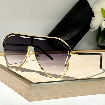 Oversized One-Piece Pilot Sunglasses Women Big Frame Luxury Brand Butterfly Shaped Sun Glasses For Ladies Shield Eyewear Shades