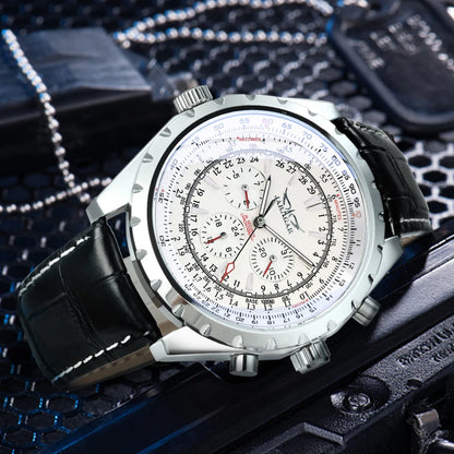 JARAGAR Men’s Luxury Automatic Mechanical Watch  Military Sport Design, Multifunction Dial & Leather Strap