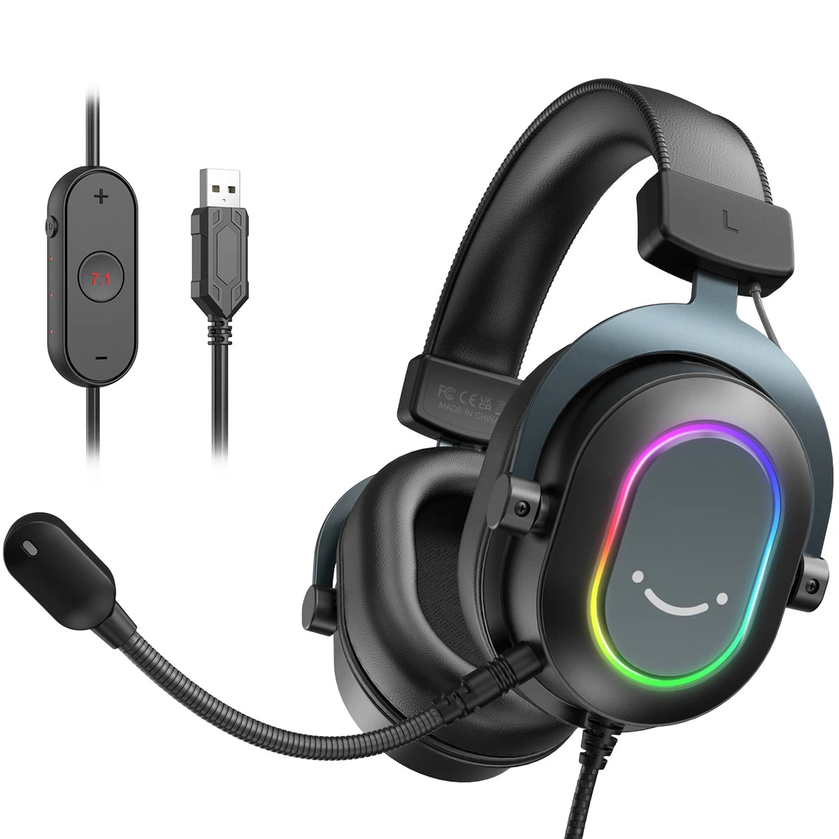 Fifine Dynamisches RGB-Gaming-Headset mit Mikrofon Over-Ear-Kopfhörer 7.1 Surround Sound PC PS4 PS5 3 EQ-Optionen Game Movie Music – H6