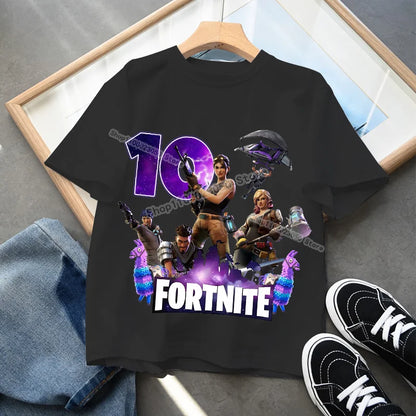 Fortnite Kindergeburtstag Zahlen-T-Shirt für Mädchen und Jungen, Sommerkleidung, Baby-Baumwoll-T-Shirt, Party-Kurzarm-Oberteil, Geschenk für Kleinkinder
