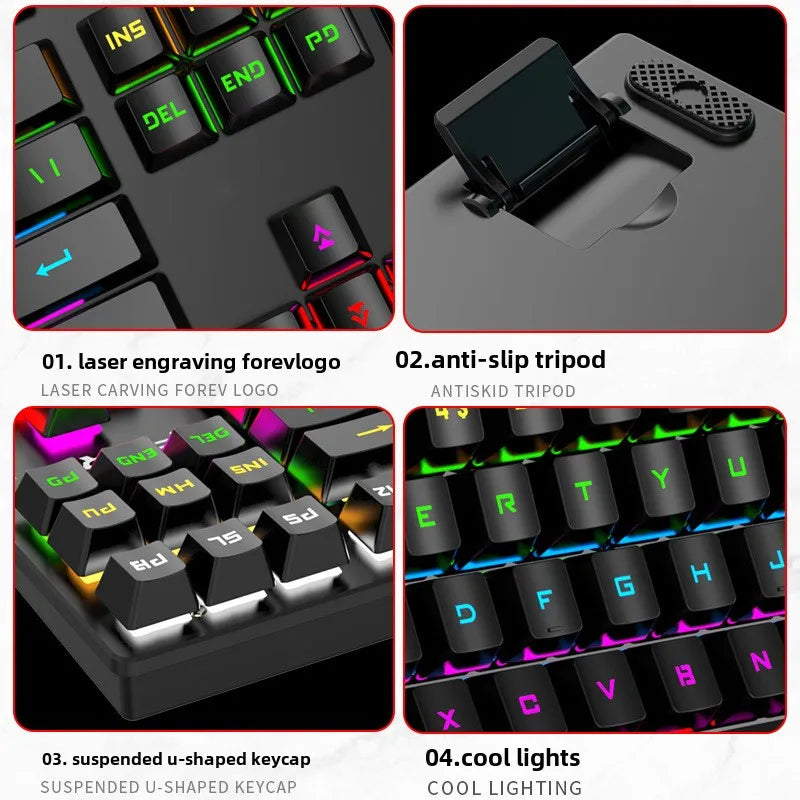 Gamer Mechanical keyboard 87 keys gaming 80% backlit key board ergonomic computer office wired mini pc numpad pink white black