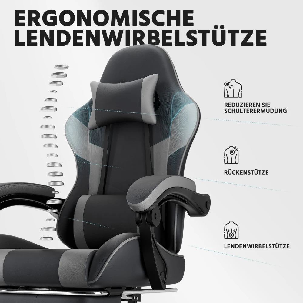 Ergonomic Computer Gaming Chair with Waist Support, Breathable PU Leather Office Chair, Seat Height and Backrest Adjustable