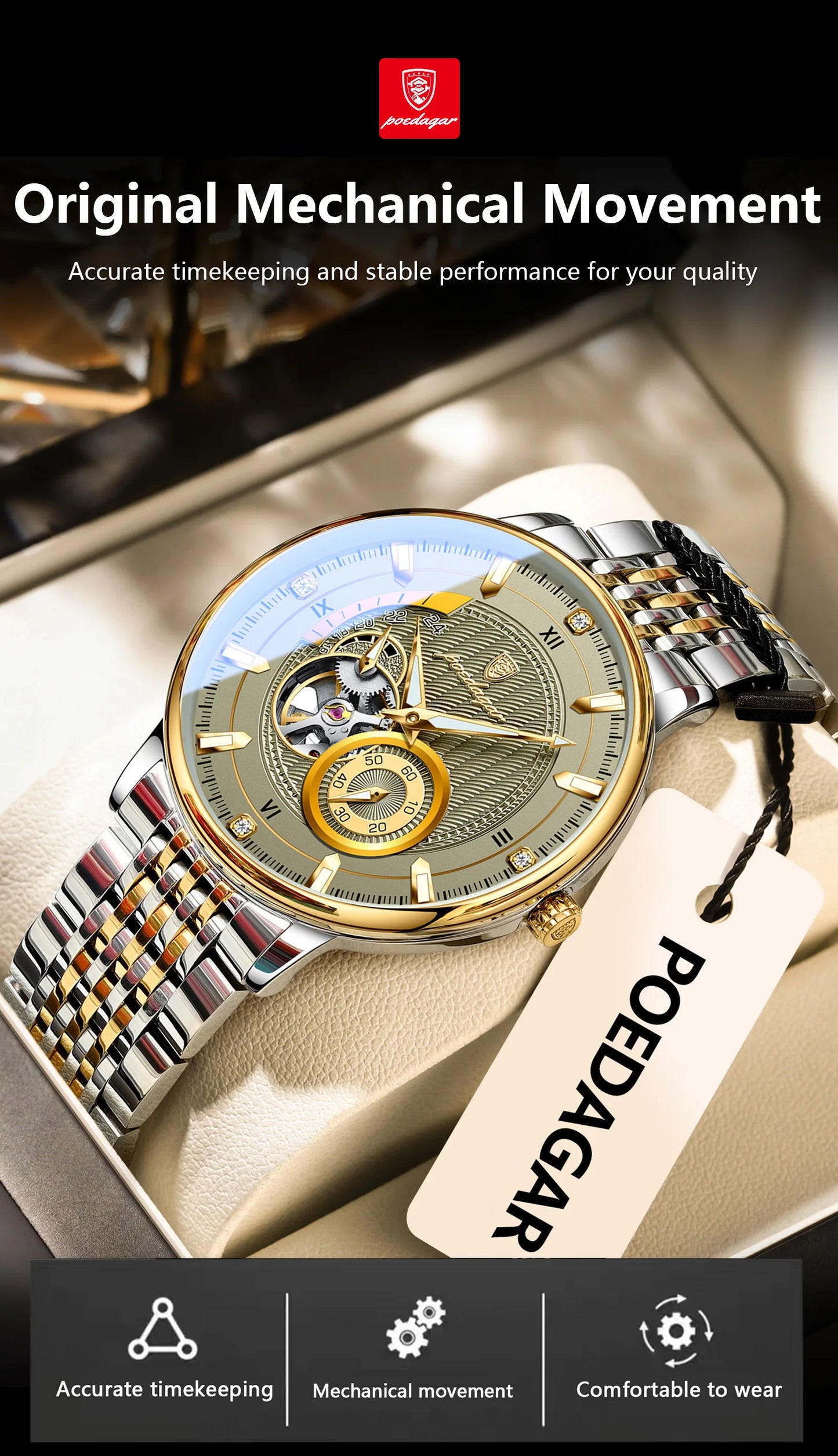 POEDAGAR Top Luxury Man Wristwatch Luminous Hollow Tourbillon Stainless Steel Men Clock Mechanical Automatic Men's Watches Reloj