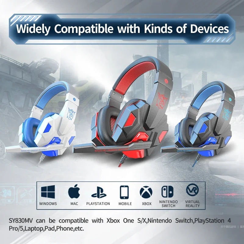 Auriculares gaming HOMEFISH SY830MV RGB con micrófono – Auriculares gaming over-ear con cable para PC, PS5, Xbox y Nintendo Switch, auriculares esports ligeros con sonido envolvente 3D