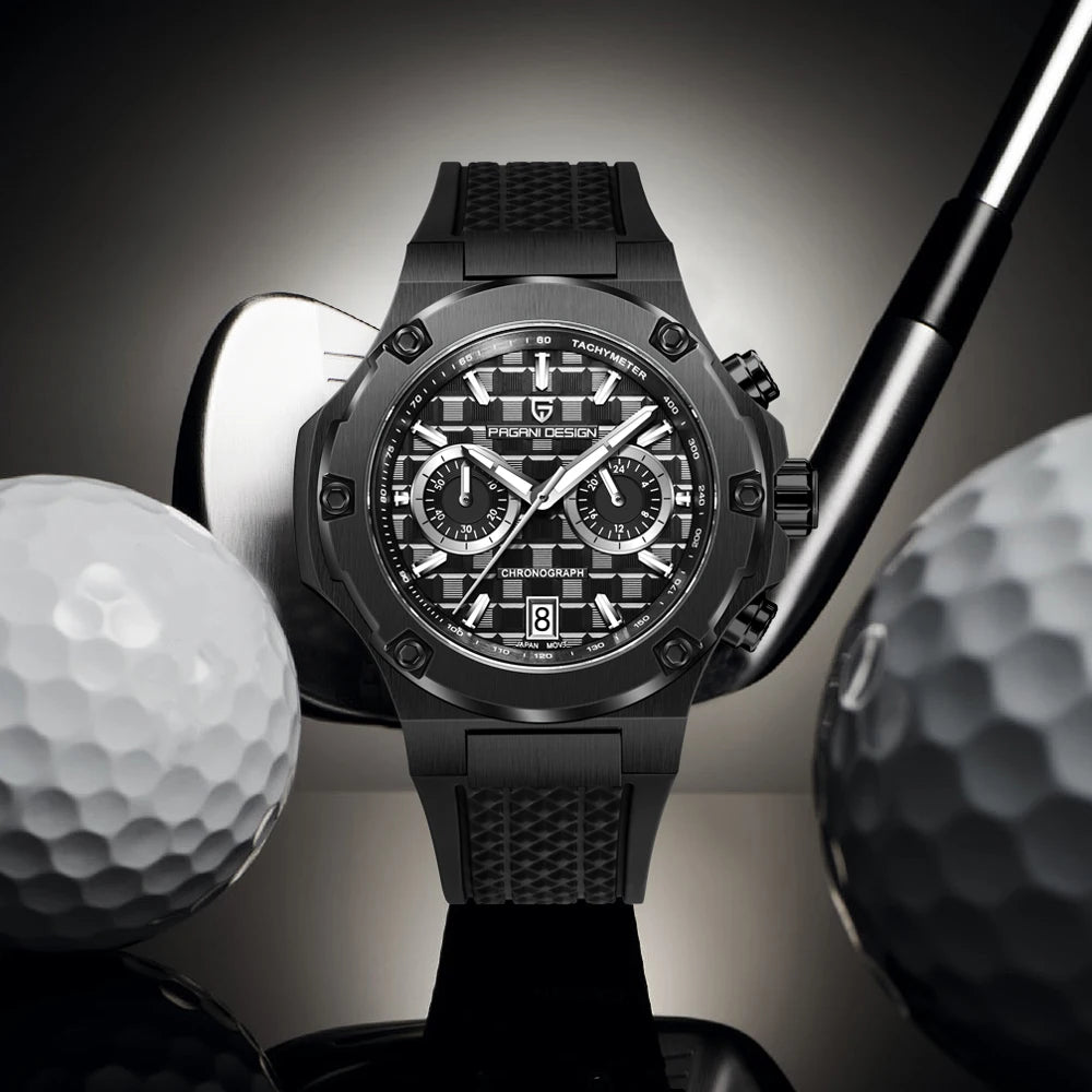 Quartzhorloges voor heren van PAGANI DESIGN – Luxe sportchronograaf, waterdicht, voorzien van lichtgevende wijzers en een saffierglas met antireflectiecoating
