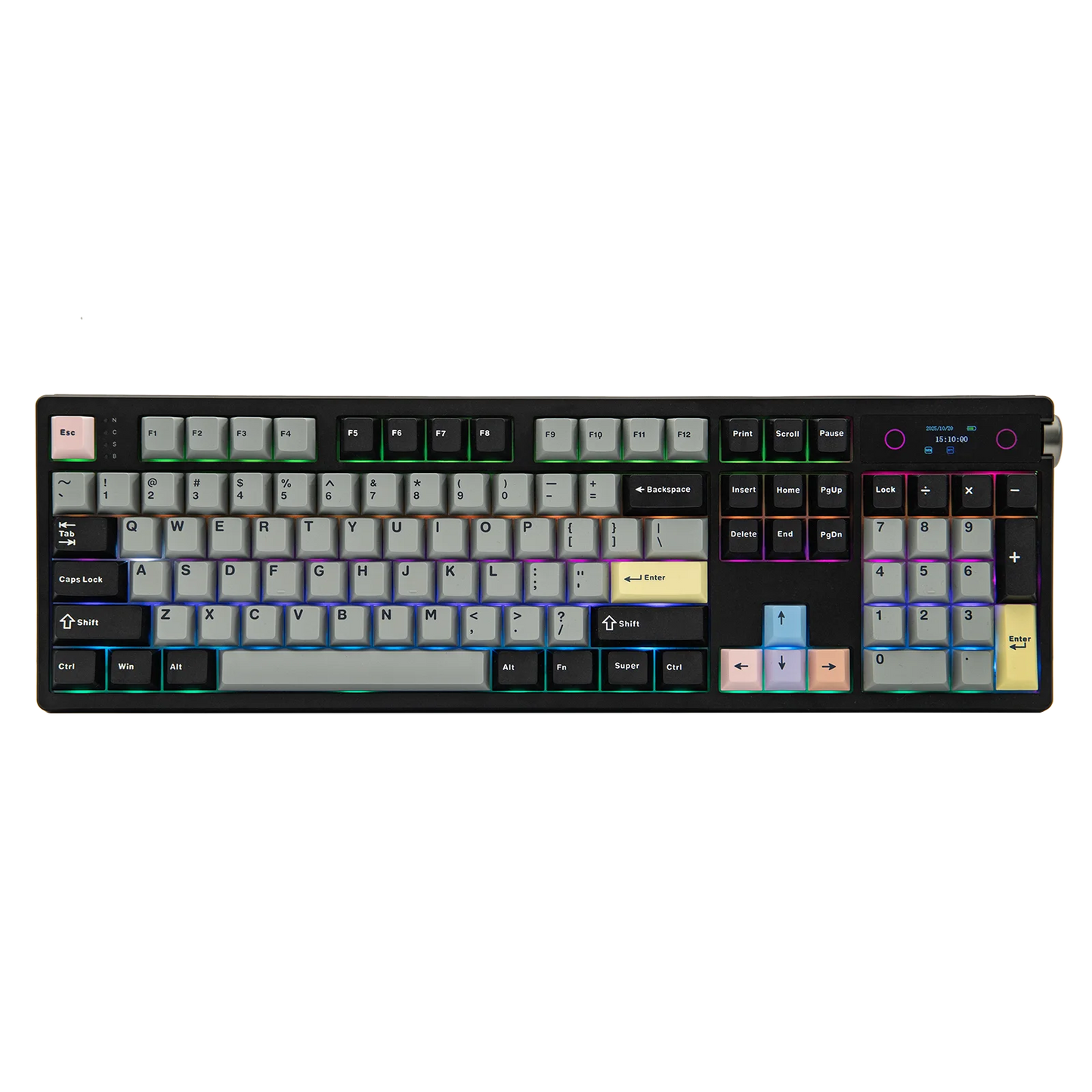 EPOMAKER TH108 PRO 100% Full-Sized Hot-Swap kabelgebundene/BT/2.4Ghz kabellose mechanische Tastatur mit Display & Drehknopf, 10000mAh Akku