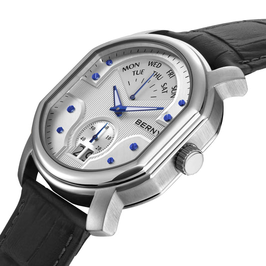 BERNY Tonneau Classic Men's Watch Quartz Luxury Top Watches Ronda 7004N Day Stainless Steel Sapphire Pendulum Dial Watch for Men