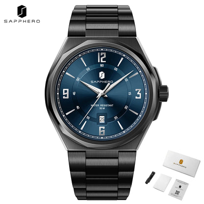 SAPPHERO Luxury Men's Watches Date Display Stainless Steel Watch Strap Men's Gifts Travel Essentials Waterproof Wristwatch