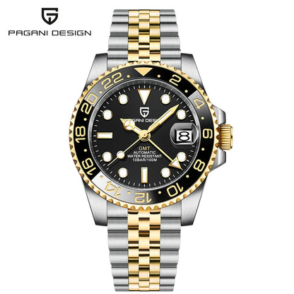 PAGANI DESIGN 40MM GMT Reloj para hombre de lujo con cristal de zafiro AR, reloj mecánico con bisel cerámico, automático, resistente al agua 100M, reloj de regalo
