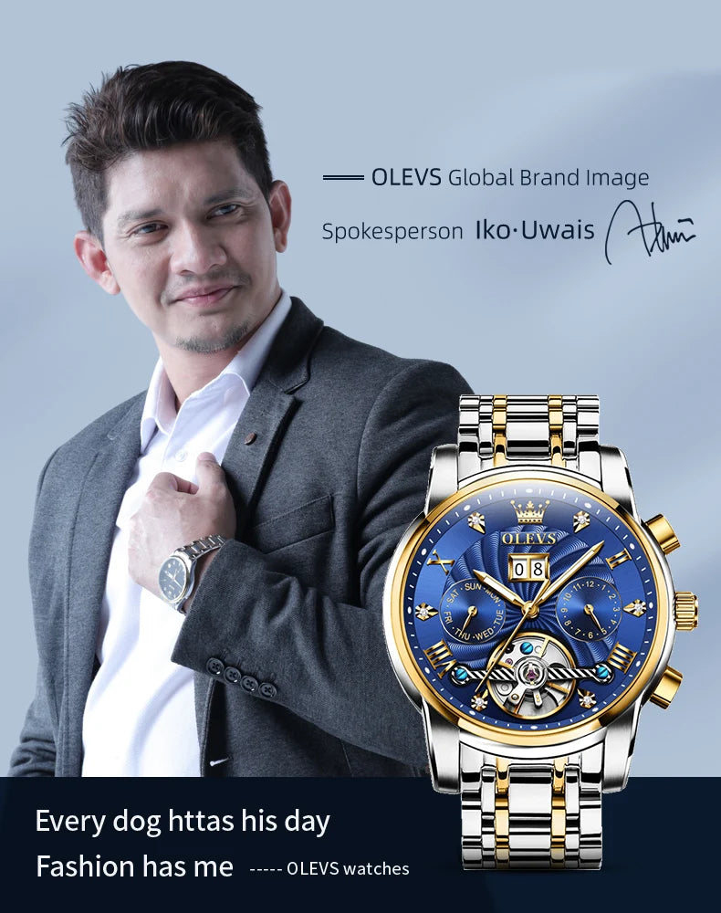 OLEVS 9910 Mens Watch Original Luxury Tourbillon Automatic Mechanical Watche Waterproof Luminous  Day-Date Watch With Box Reloj