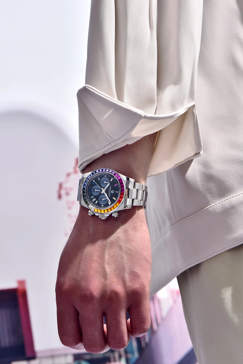 PAGANI DESIGN herenhorloge – Model met gekleurde wijzerplaten, luxe quartz-polshorloge, chronograaf met een uurwerk