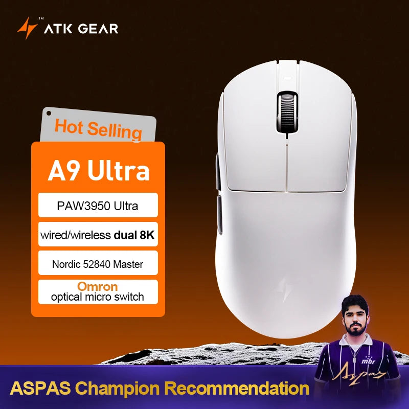 Mouse da gaming wireless ATK Dragonfly A9 Ultimate A9 Air PAW3950 ultraleggero ergonomico e-sport per gamer FPS CSGO A9 Ultra