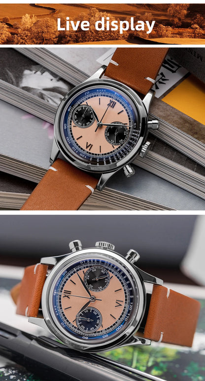 ADDIESDIVE Reloj Hombre  Multifunctional Chronograph Watch VK64 Leather Watch 10Bar Waterproof Mens Quartz Watches часы