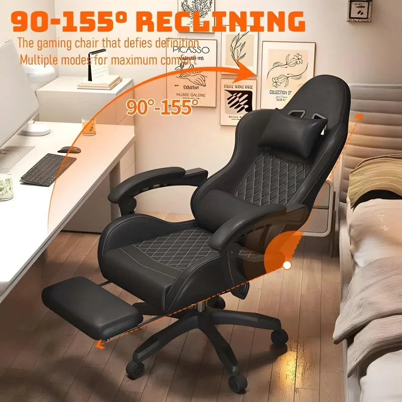 Hestora PU-læder gamingstol i stor og høj model, ergonomisk computerstol med høj ryg, fodstøtte, massage og lændestøtte til voksne