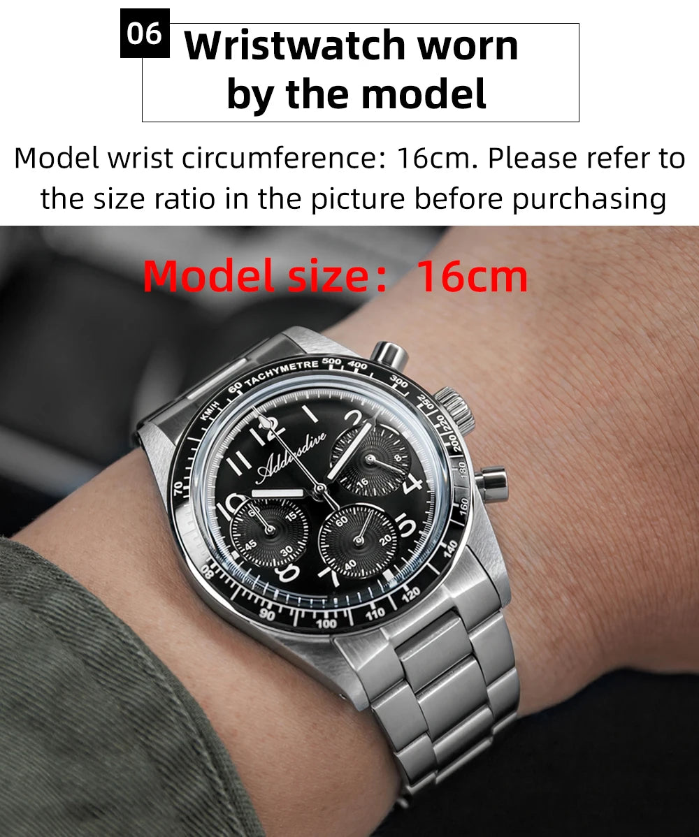 ADDIESDVIE Men Watch Reloj Hombre 10Bar Waterproof AD2517 BGW9 Super Luminous 316L Stainless Steel VK63 Chronograph Quartz Watch