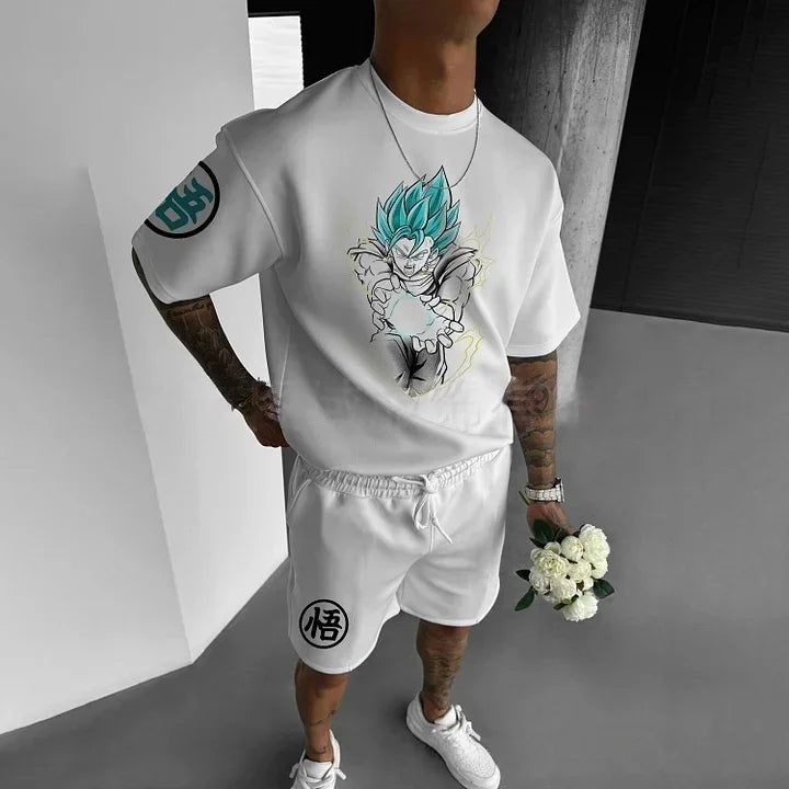 2026 Cartoon Dragon Ball T-shirt til børn, top med T-shirt og shorts, todelt sæt, sommer-T-shirt til drenge + shorts, strandshorts