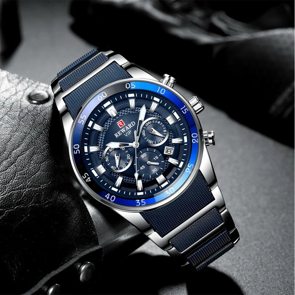 REWARD Men's Watches 81011M Sports Silicone Quartz Men's Watch Waterproof Calendar Chronograph Luminous Watches Men