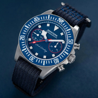 SEESTERN Chronograph Man of Watch Mechanical Tianjin ST1901 Movement Sapphire Wristwatches Nylon Sticker Strap Luminous Skeleton