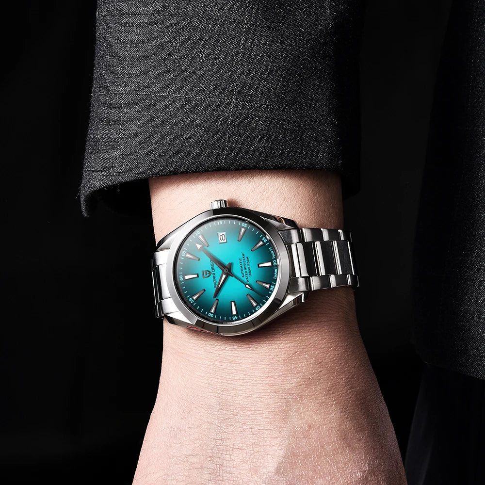 Reloj de lujo para hombre PAGANI DESIGN – Modelo automático mecánico (calibre 8215), de acero inoxidable, hermético, con indicador de fecha y agujas luminiscentes