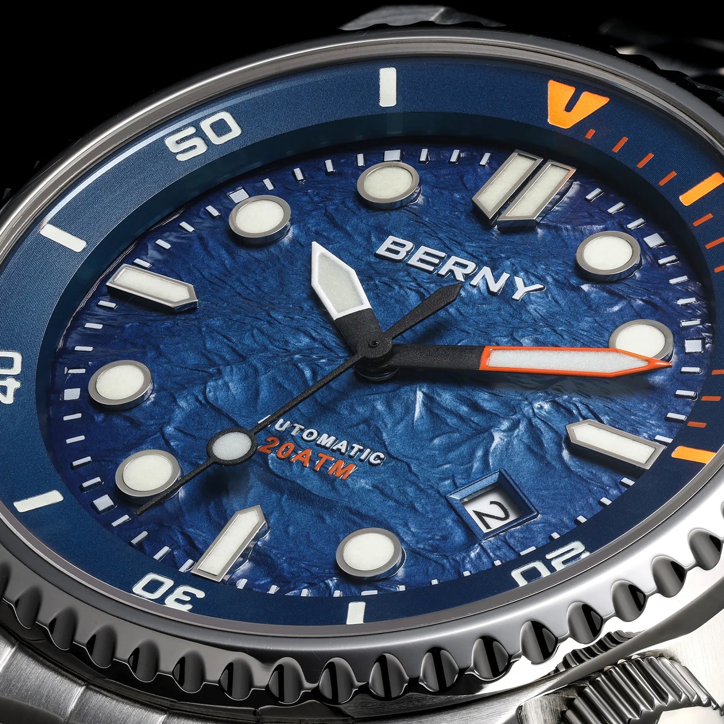 BERNY Automatic Diver Watch for Men Top Luxury Sapphire 316L Steel Blue Dial 200M Waterproof Mechanical Diving Men's Watches