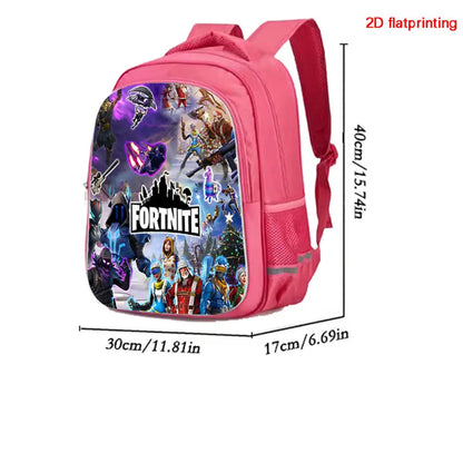 FORTNITE 16-inch Durable Lightweight Backpack, Dual Zipper Pockets, Cartoon Style for Boys & Girls 6-10,Free 3D Printed Keychain