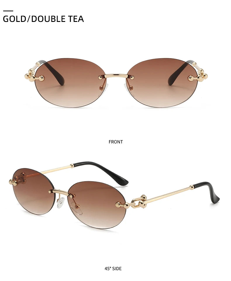 Oval Rimless Sunglasses High-End Casual and Luxurious Women's Borderless Sun Glasses Fashion and Personalized Sunglasses