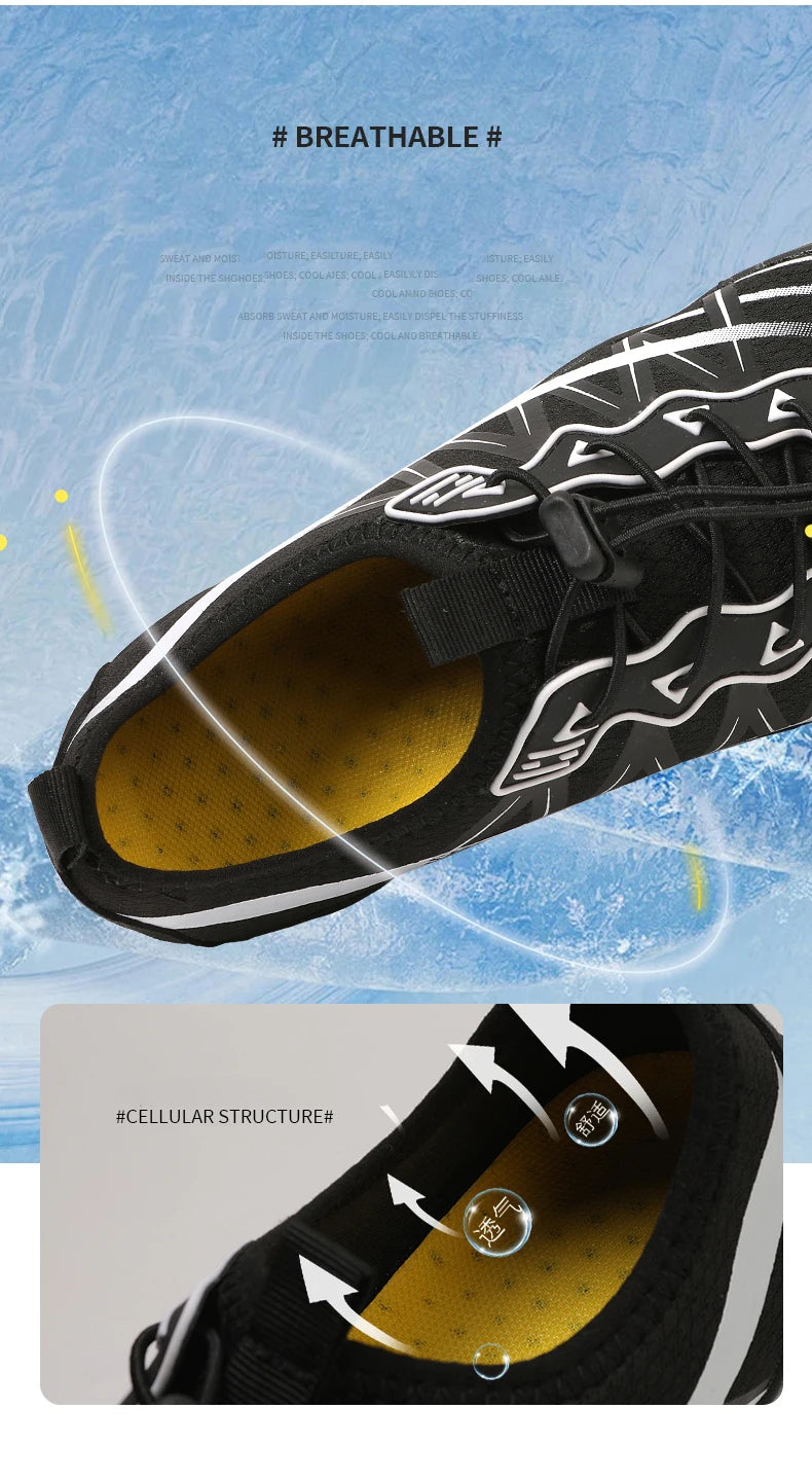 Novos sapatos aquáticos 2025 barefoot para praia e desporto, sapatos de natação antiderrapantes de alta qualidade, sapatos desportivos casuais de cinco dedos unissexo