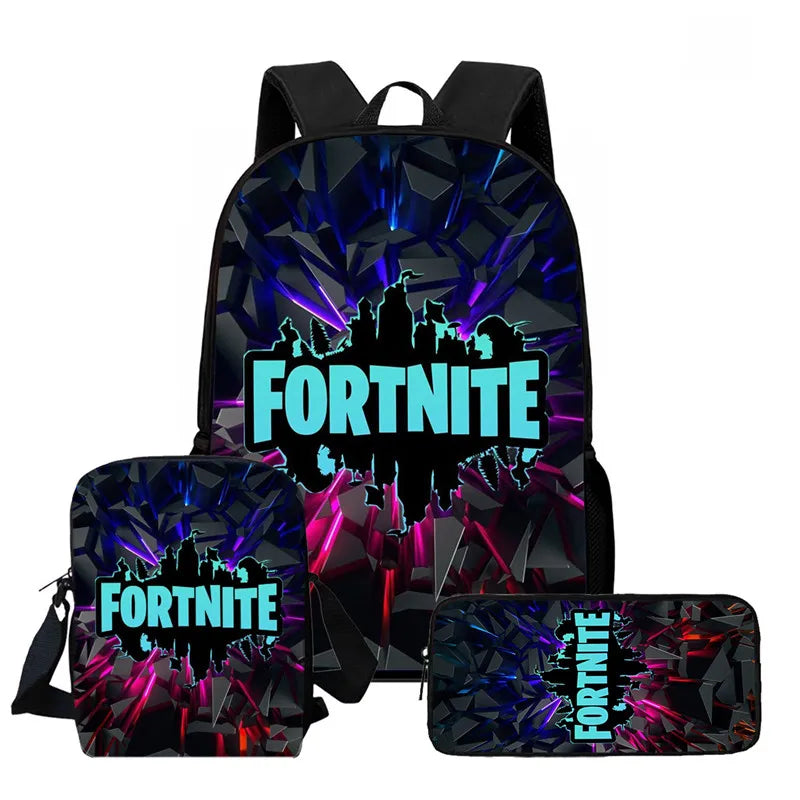 Fortnite 3-piece cartoon set, unisex, includes: Backpack, Crossbody bag, And pencil case  Lightweight and large capacity